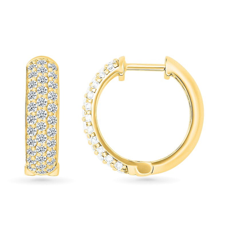 Main Image 2 of 0.95 CT. T.W. Diamond Triple Row Hoop Earrings in 10K Gold