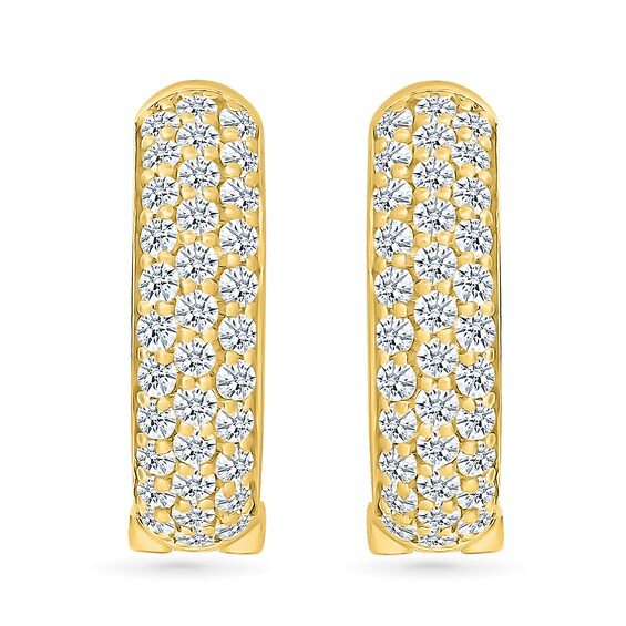 0.95 CT. T.W. Diamond Triple Row Hoop Earrings in 10K Gold