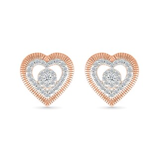 0.23 CT. T.W. Multi-Diamond Double Frame Heart Stud Earrings in 10K Rose Gold