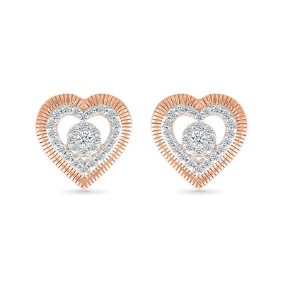 0.23 CT. T.W. Multi-Diamond Double Frame Heart Stud Earrings in 10K Rose Gold