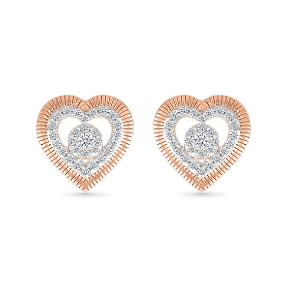 0.23 CT. T.W. Multi-Diamond Double Frame Heart Stud Earrings in 10K Rose Gold