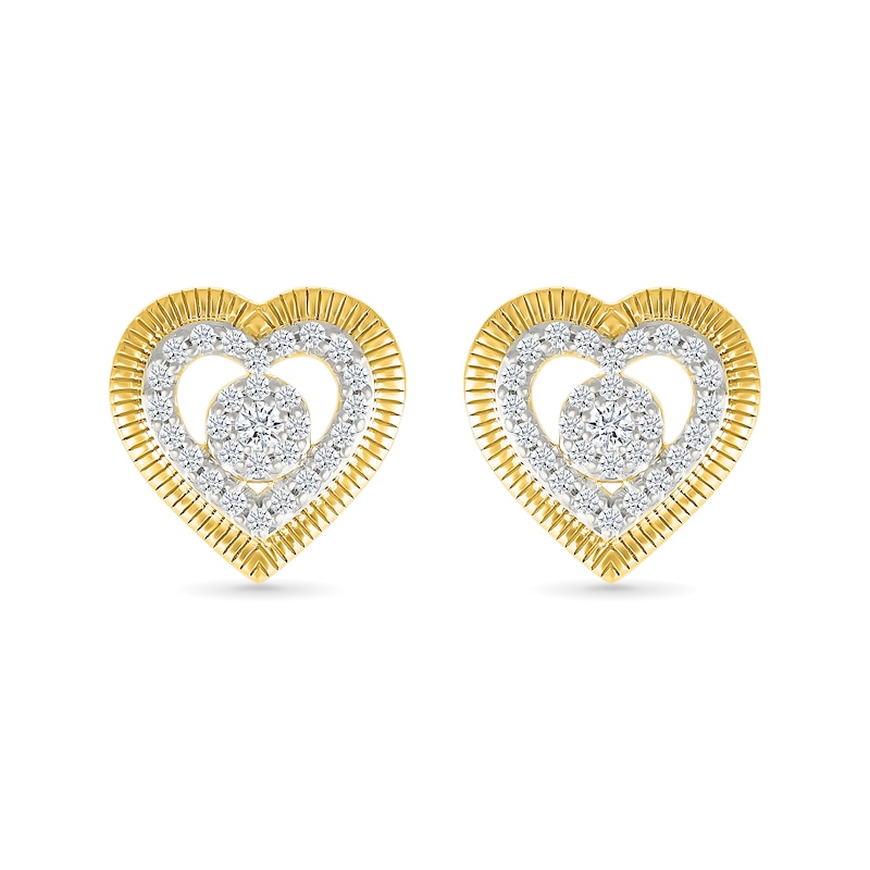 0.23 CT. T.W. Multi-Diamond Double Frame Heart Stud Earrings in 10K Gold