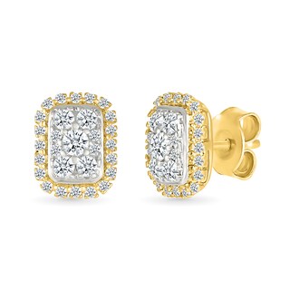 0.23 CT. T.W. Multi-Diamond Elongated Cushion Frame Stud Earrings in 10K Gold