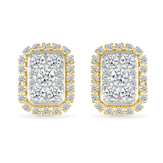 0.23 CT. T.W. Multi-Diamond Elongated Cushion Frame Stud Earrings in 10K Gold