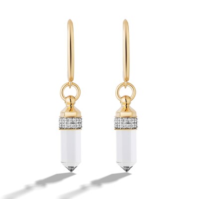 Limor Mindful Jewellery Guidestones White Quartz and 0.145 CT. T.W. Diamond Obelisk Drop Earrings in 10K Gold