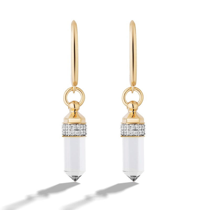 Limor Mindful Jewellery Guidestones White Quartz and 0.145 CT. T.W. Diamond Obelisk Drop Earrings in 10K Gold