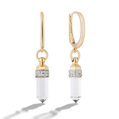Limor Mindful Jewellery Guidestones White Quartz and 0.145 CT. T.W. Diamond Obelisk Drop Earrings in 10K Gold