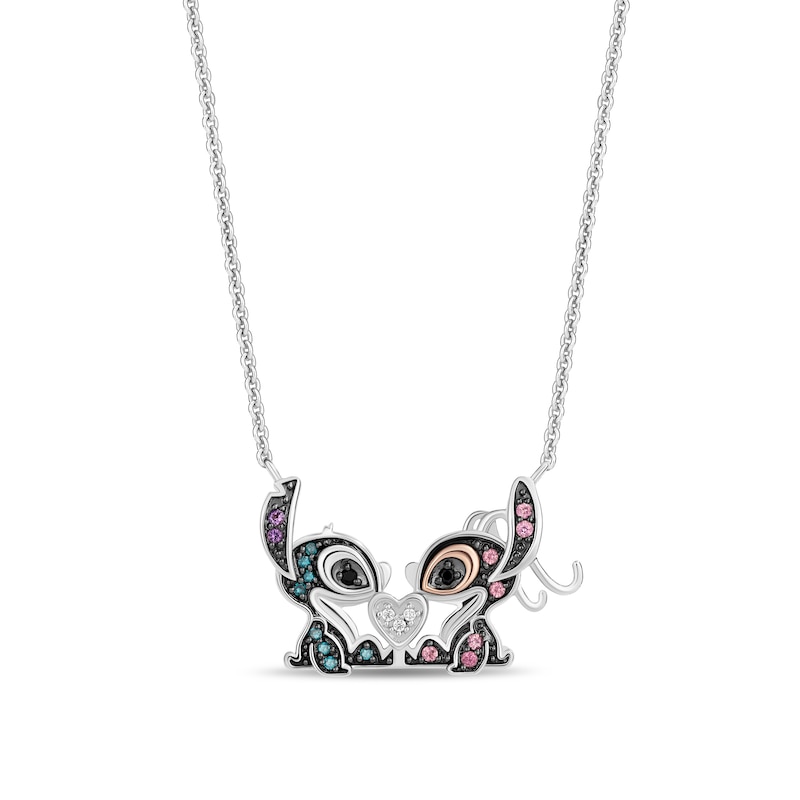 Main Image 1 of Disney Treasures Lilo & Stitch Tourmaline, Amethyst and Diamond Couple Necklace in Sterling Silver and 10K Rose Gold