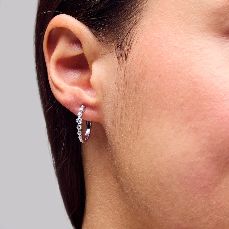 Main Image 2 of Shooting Star 0.50 CT. T.W. Certified Lab-Grown Diamond Seven Stone Hoop Earrings in Sterling Silver (F/VS2)