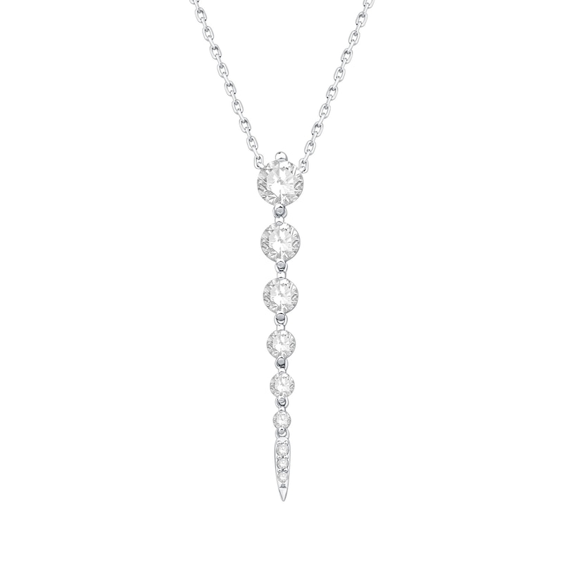 Main Image 1 of Shooting Star 1.00 CT. T.W. Journey Certified Lab-Grown Diamond Vertical Drop Necklace in Sterling Silver (F/VS2)