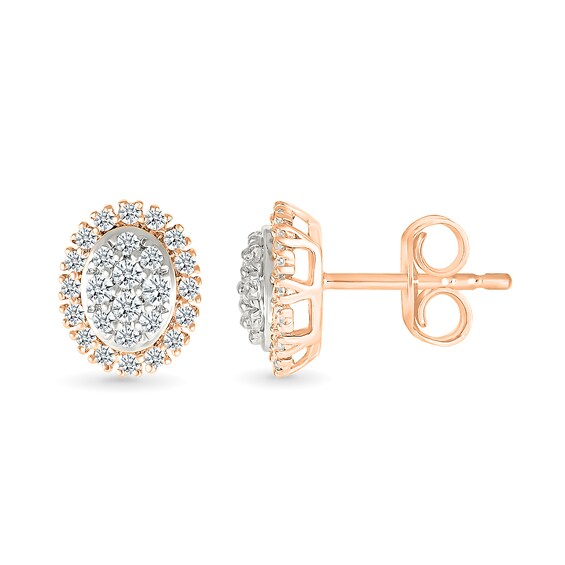 0.23 CT. T.W. Oval-Shaped Multi-Diamond Frame Stud Earrings in 10K Rose Gold