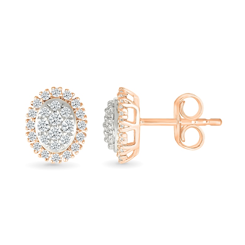 Main Image 2 of 0.23 CT. T.W. Oval-Shaped Multi-Diamond Frame Stud Earrings in 10K Rose Gold