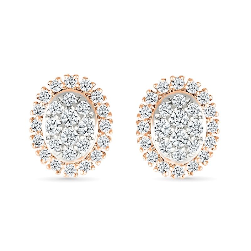 Main Image 3 of 0.23 CT. T.W. Oval-Shaped Multi-Diamond Frame Stud Earrings in 10K Rose Gold