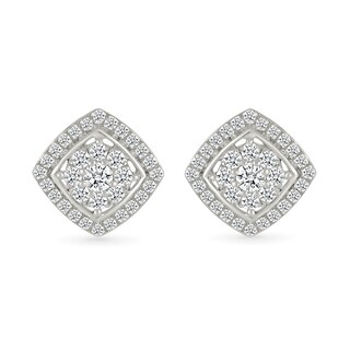 0.96 CT. T.W. Multi-Diamond Cushion-Shaped Frame Pendant and Stud Earrings Set in 10K White Gold