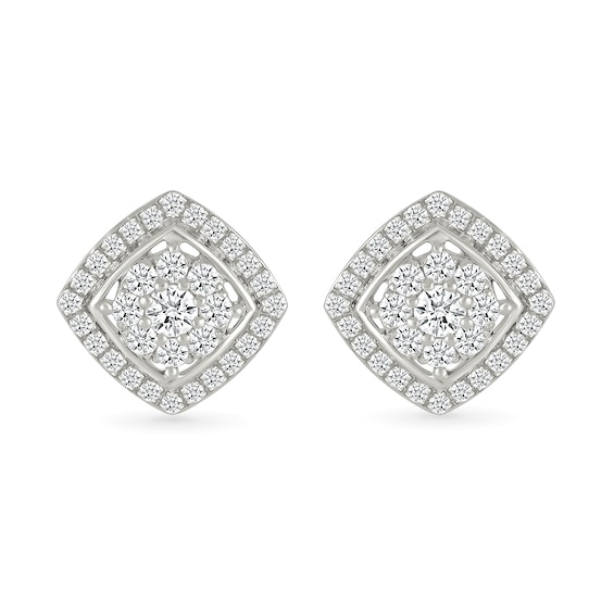 0.96 CT. T.W. Multi-Diamond Cushion-Shaped Frame Pendant and Stud Earrings Set in 10K White Gold