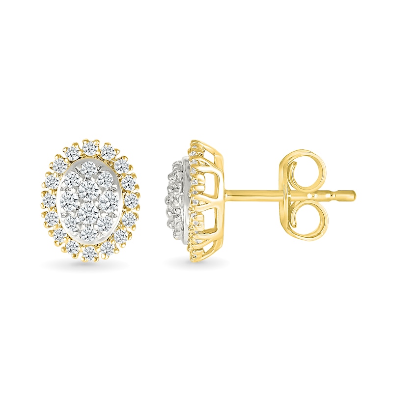 Main Image 2 of 0.23 CT. T.W. Oval-Shaped Multi-Diamond Frame Stud Earrings in 10K Gold