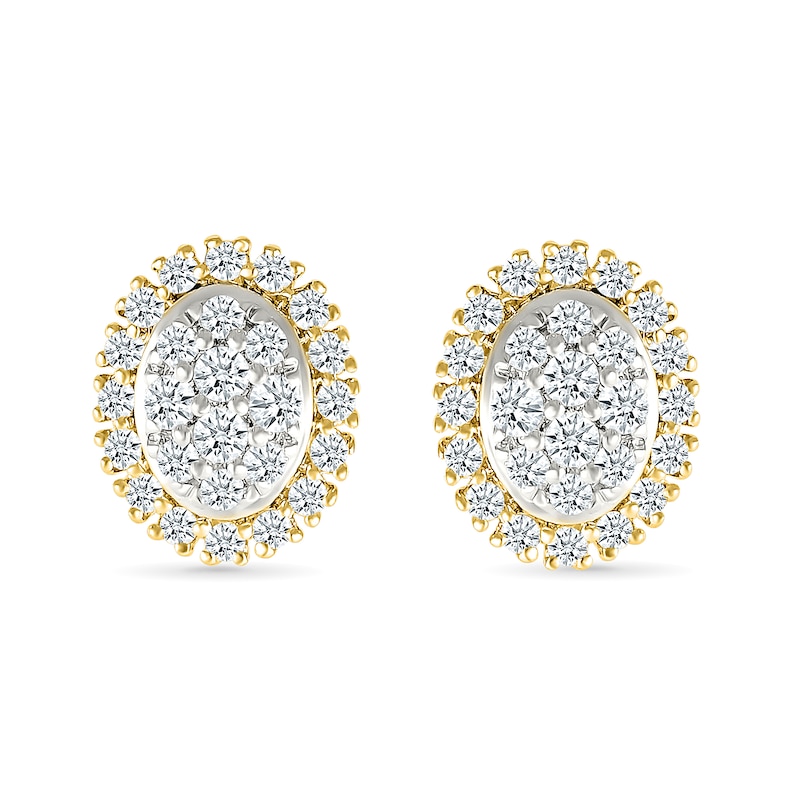 Main Image 3 of 0.23 CT. T.W. Oval-Shaped Multi-Diamond Frame Stud Earrings in 10K Gold