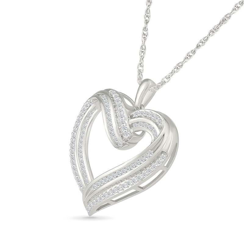 0.45 CT. T.W. Diamond Twist Ribbon Double Heart Pendant in 10K White Gold