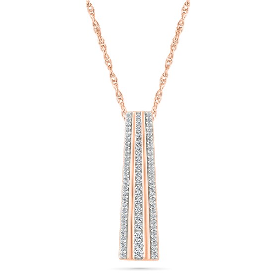 0.23 CT. T.W. Diamond Alternating Multi-Row Bar Drop Pendant in 10K Rose Gold