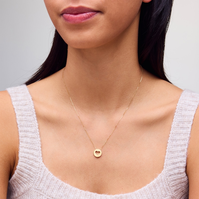 Main Image 2 of Satin Heart Cutout Disc Pendant in 10K Gold