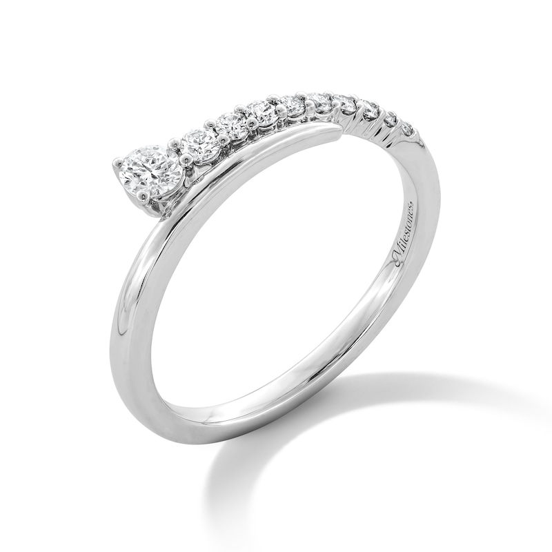 Main Image 3 of 0.25 CT. T.W. Milestones Diamond Graduated Bypass Anniversary Band in 14K White Gold