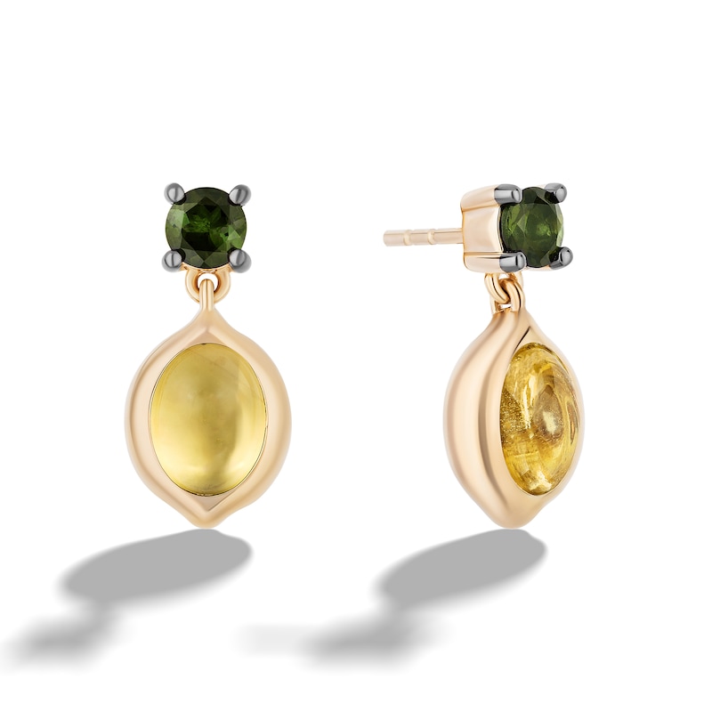 Main Image 2 of Limor Mindful Jewellery Elements Earth Lemon Quartz and Green Tourmaline Earrings in Sterling Silver with 24K Gold Plate