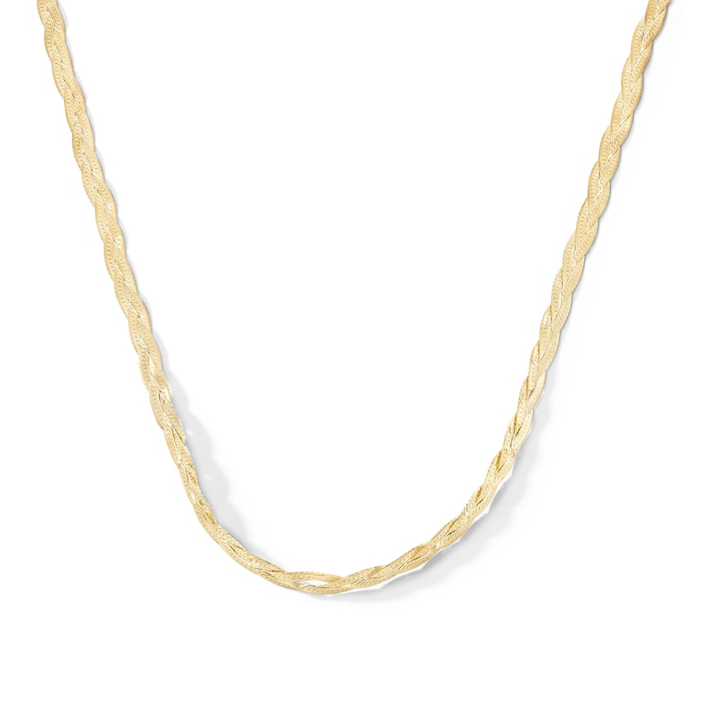 Main Image 1 of 3.2mm Braided Herringbone Necklace in Hollow 14K Gold - 16"