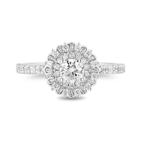 Enchanted Disney Majestic Princess 0.95 CT. T.W. Diamond Double Scallop Frame Engagement Ring in 14K White Gold - Size 7
