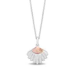 Enchanted Disney Ariel Diamond Seashell Pendant and Freshwater Cultured Pearl Earrings Set in Sterling Silver - 19"
