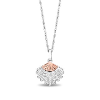 Enchanted Disney Ariel Diamond Seashell Pendant and Freshwater Cultured Pearl Earrings Set in Sterling Silver - 19"
