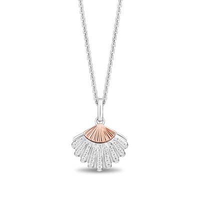 Enchanted Disney Ariel Diamond Seashell Pendant and Freshwater Cultured Pearl Earrings Set in Sterling Silver - 19"