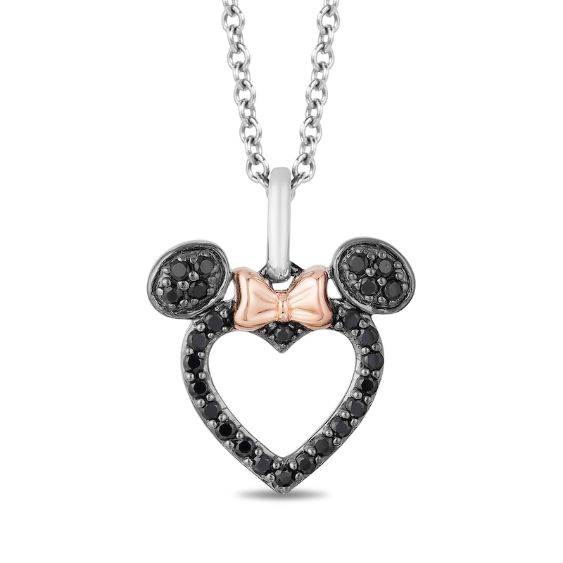 Main Image 1 of Disney Treasures Minnie Mouse 0.18 CT. T.W. Black Diamond Heart Pendant in Sterling Silver and 10K Rose Gold - 19”