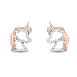 Disney Treasures 0.085 CT. T.W. Diamond Unicorn Stud Earrings in Sterling Silver and 10K Rose Gold