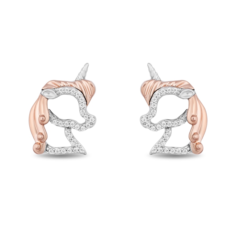 Main Image 1 of Disney Treasures 0.085 CT. T.W. Diamond Unicorn Stud Earrings in Sterling Silver and 10K Rose Gold