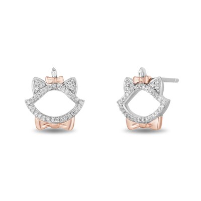 Disney Treasures The Aristocats 0.085 CT. T.W. Diamond Outline Stud Earrings in Sterling Silver and 10K Rose Gold