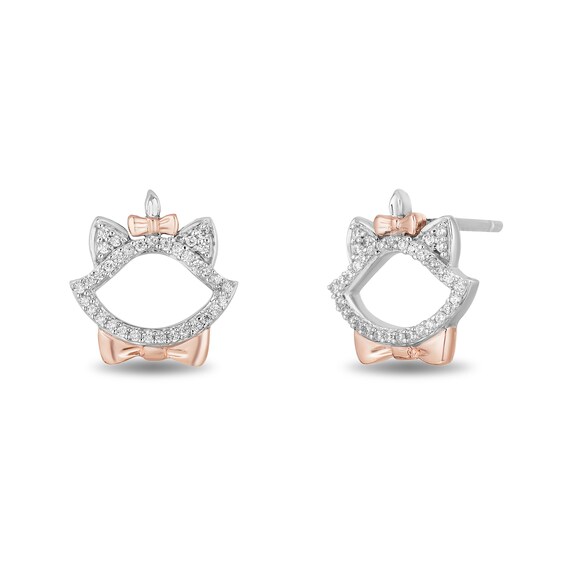 Disney Treasures The Aristocats 0.085 CT. T.W. Diamond Outline Stud Earrings in Sterling Silver and 10K Rose Gold