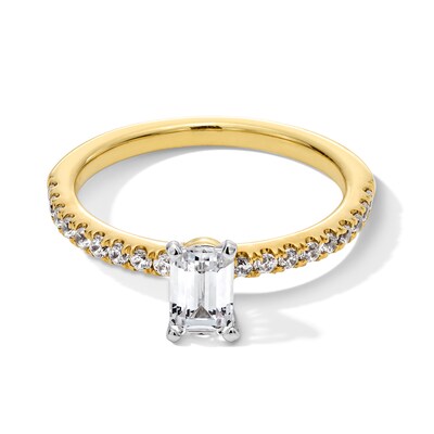 1.00 CT. T.W. Emerald-Cut Certified Lab-Created Diamond Engagement Ring in 14K Gold (F/VS2