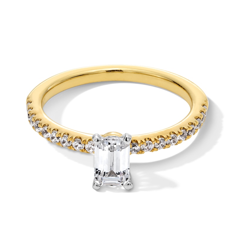 Main Image 1 of 1.00 CT. T.W. Emerald-Cut Certified Lab-Grown Diamond Engagement Ring in 14K Gold (F/VS2)
