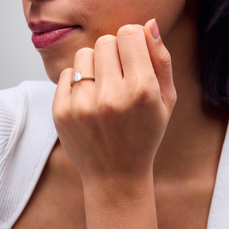 Main Image 2 of 1.00 CT. T.W. Emerald-Cut Certified Lab-Grown Diamond Engagement Ring in 14K Gold (F/VS2)