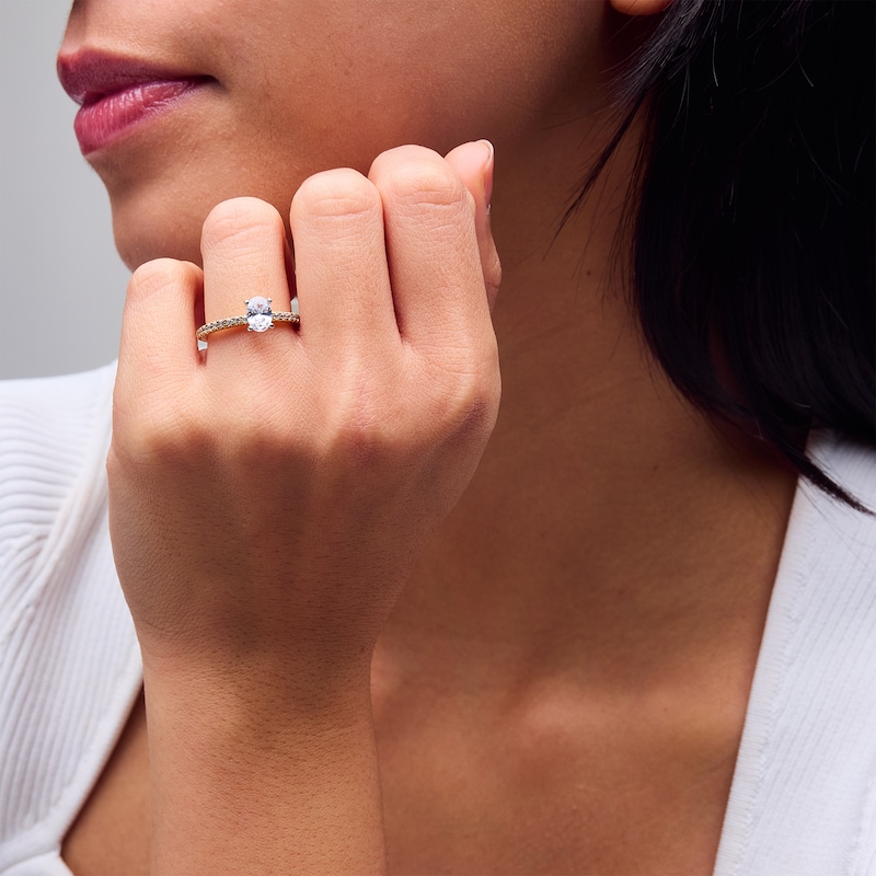Main Image 2 of 1.00 CT. T.W. Oval Certified Lab-Grown Diamond Engagement Ring in 14K Gold (F/VS2)