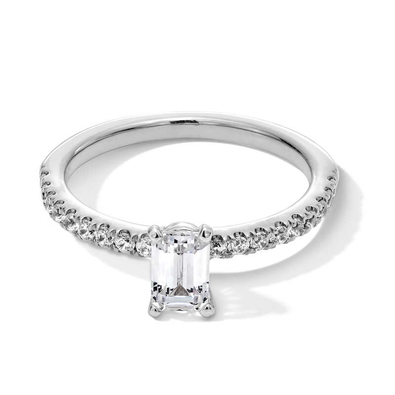Main Image 1 of 1.00 CT. T.W. Emerald-Cut Certified Lab-Grown Diamond Engagement Ring in 14K White Gold (F/VS2)