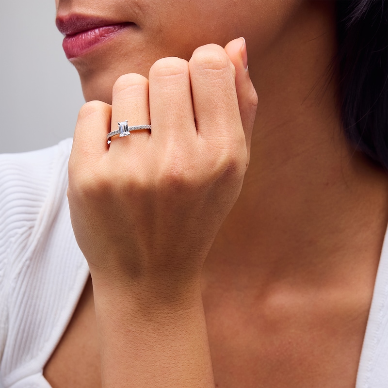 Main Image 2 of 1.00 CT. T.W. Emerald-Cut Certified Lab-Grown Diamond Engagement Ring in 14K White Gold (F/VS2)