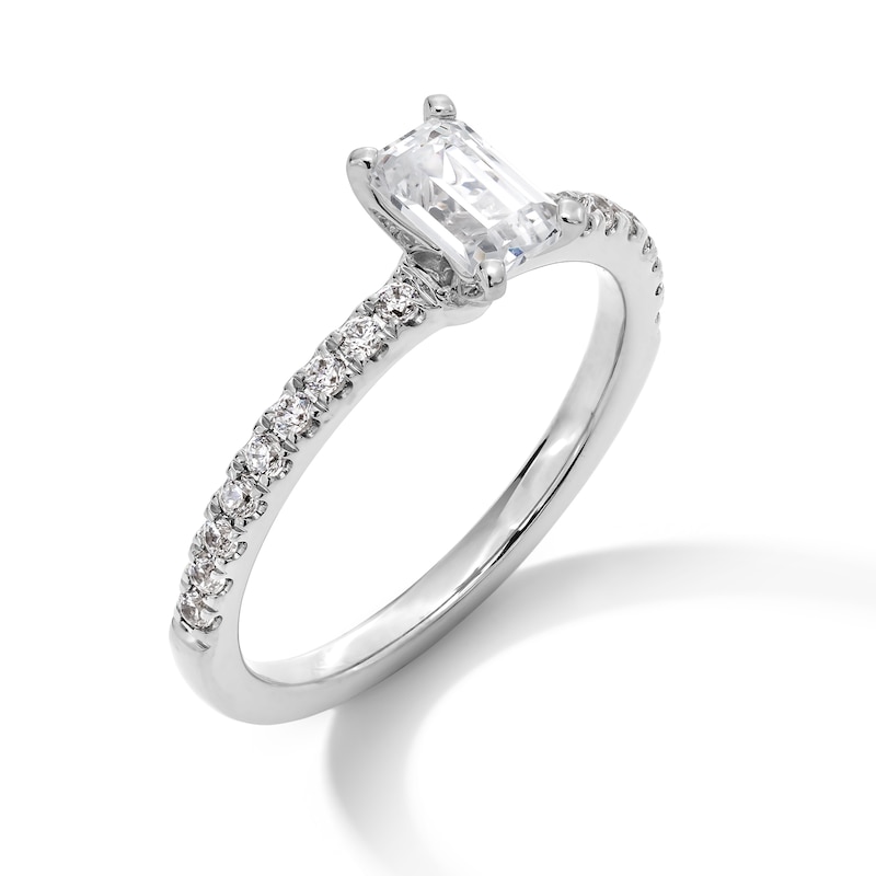 Main Image 3 of 1.00 CT. T.W. Emerald-Cut Certified Lab-Grown Diamond Engagement Ring in 14K White Gold (F/VS2)