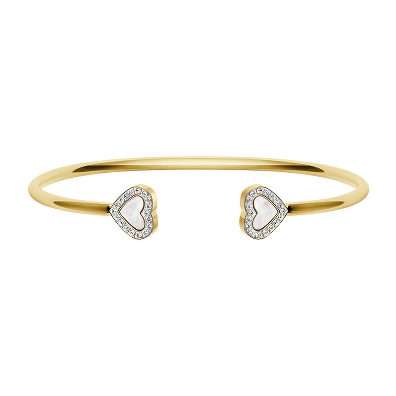 Main Image 7 of Ladies' Bulova Crystal Collection Gold-Tone IP Watch with Mother-of Pearl Dial and Heart Bracelets Box Set (Model: 98X137)
