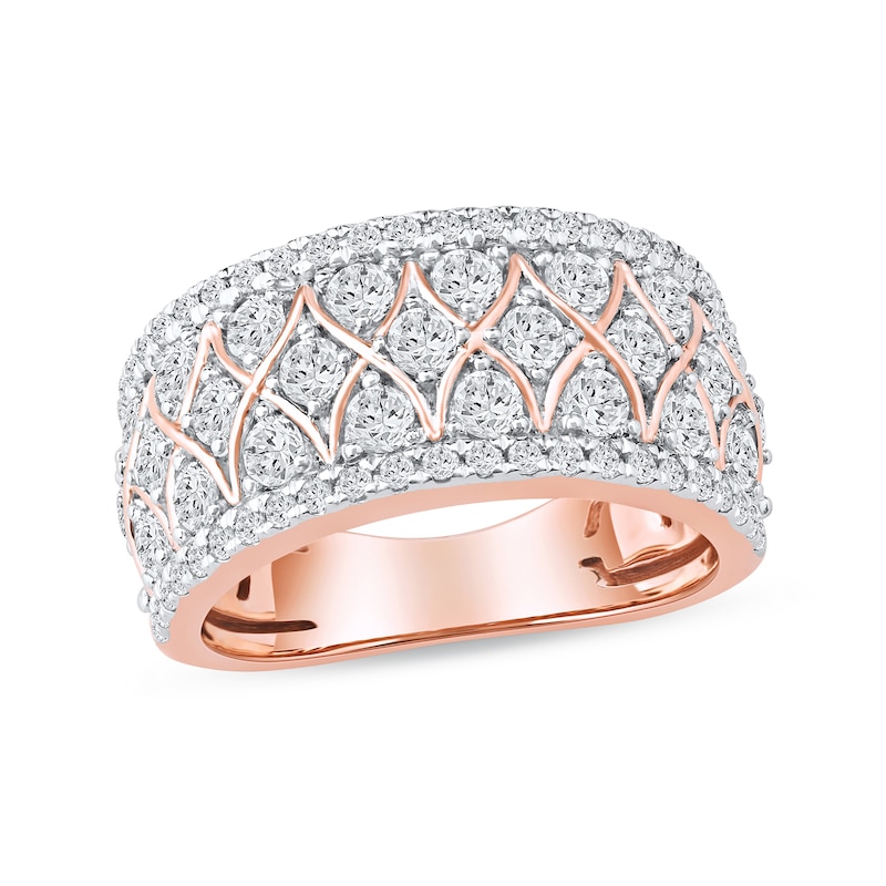 1.50 CT. T.W. Diamond Lattice Multi-Row Anniversary Band in 14K Rose Gold