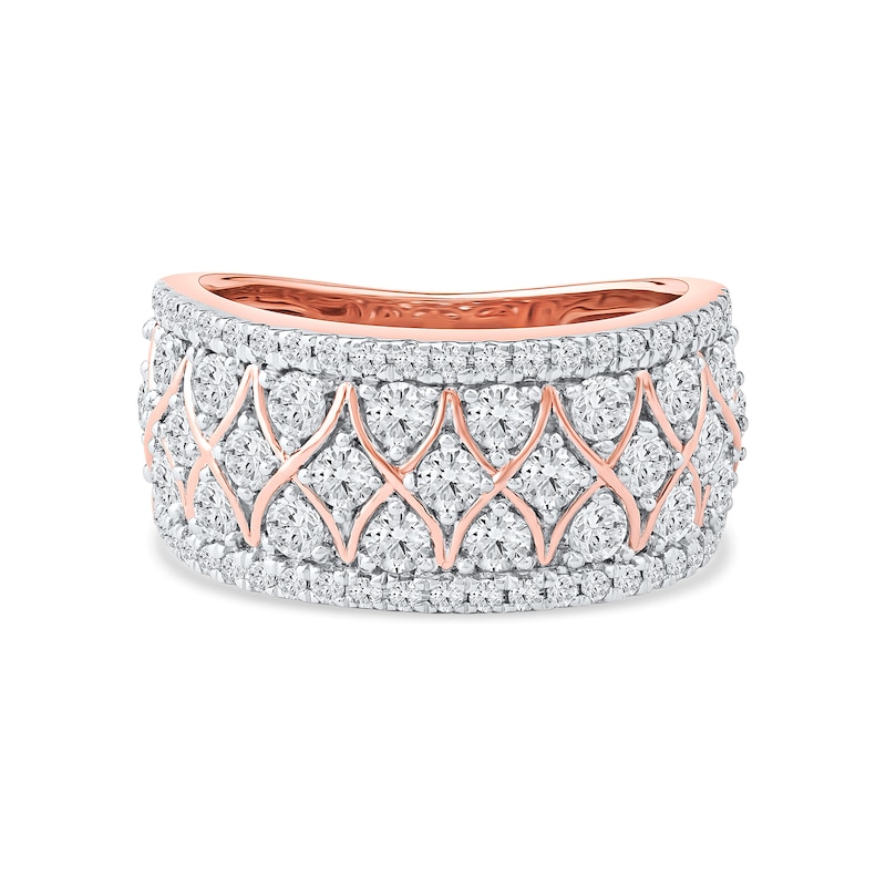 Main Image 3 of 1.50 CT. T.W. Diamond Lattice Multi-Row Anniversary Band in 14K Rose Gold