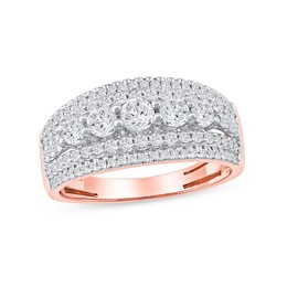 1.00 CT. T.W. Diamond Graduated Multi-Row Anniversary Band in 14K Rose Gold