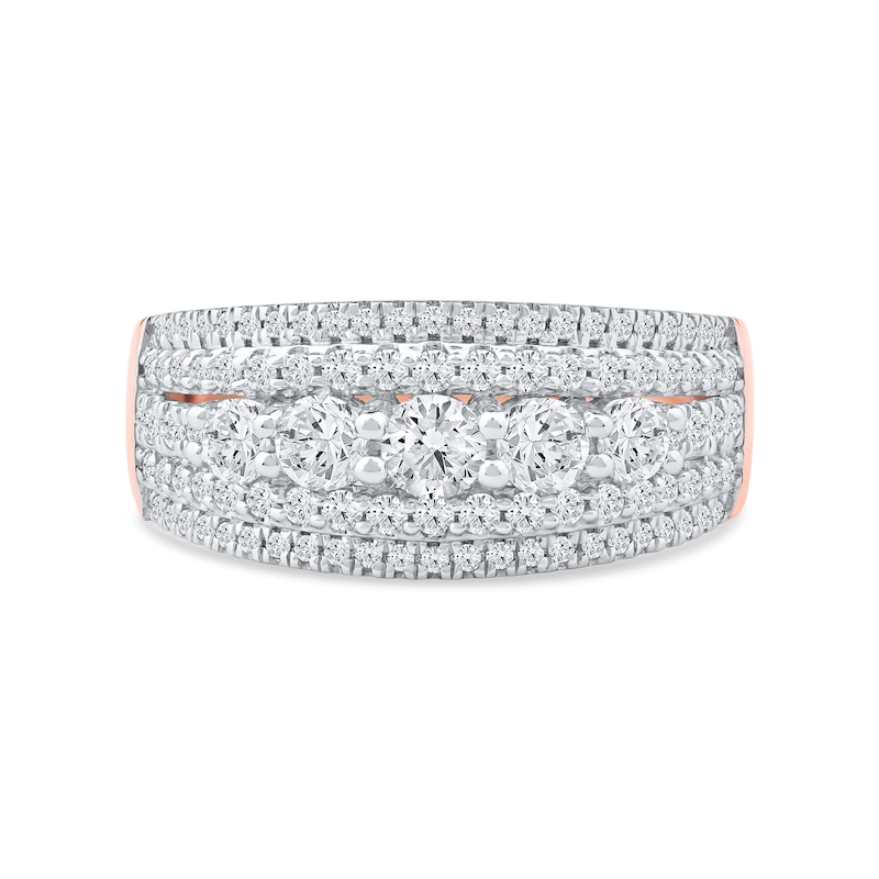 Main Image 3 of 1.00 CT. T.W. Diamond Graduated Multi-Row Anniversary Band in 14K Rose Gold