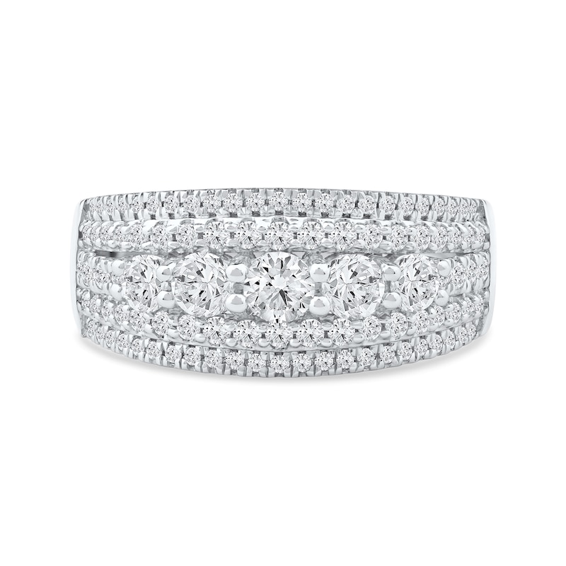 Main Image 3 of 1.00 CT. T.W. Diamond Graduated Multi-Row Anniversary Band in 14K White Gold