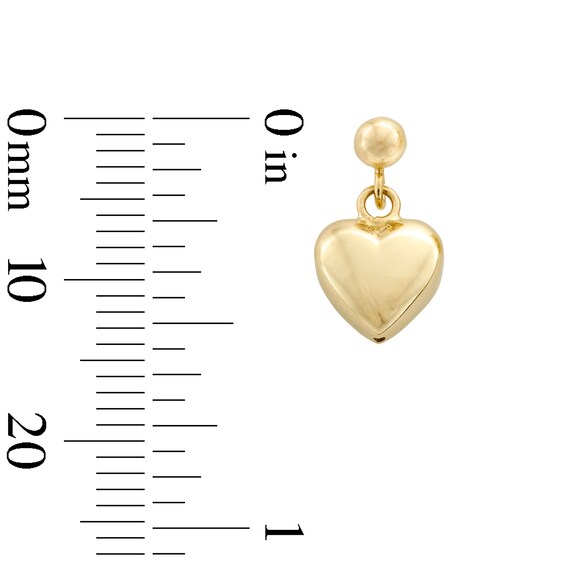 Puff Heart Drop Earrings in 10K Gold